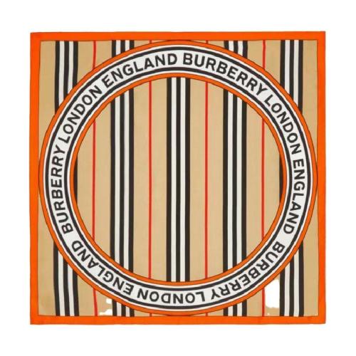  BURBERRY 22年秋冬 女士 标志性条纹拼徽标图案丝质小号方巾 80308951 预定商品1-3周发货