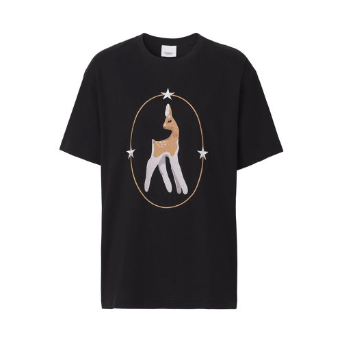 BURBERRY/博柏利 女士黑色棉质刺绣装饰T恤 8049461