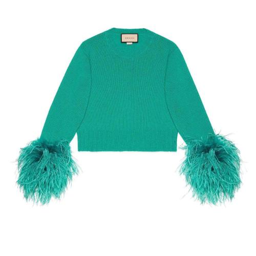  GUCCI古驰 22年秋冬 女士 可拆卸羽毛羊毛毛衣 678448 XKBZS 3132