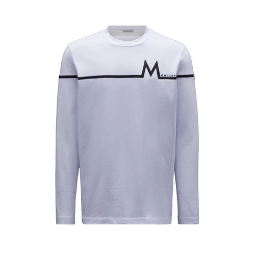 Moncler/蒙克莱 22年秋冬新款 男士光学白色纯棉M图案长袖T恤H20918D000038390T001