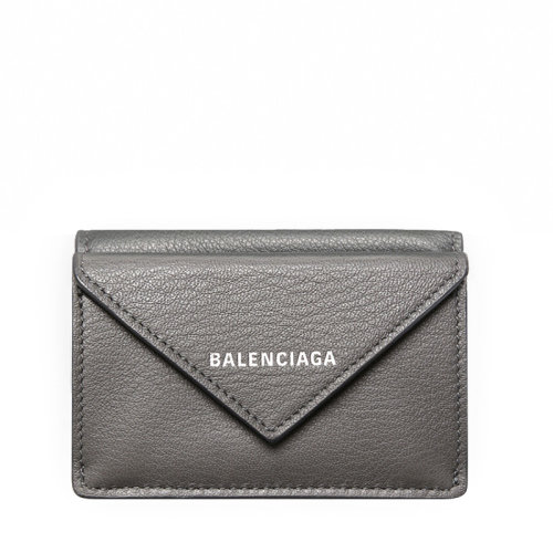 Balenciaga/巴黎世家 21新款 PAPIER系列 迷你灰色小牛皮翻盖按扣钱包391446DLQ0N1215