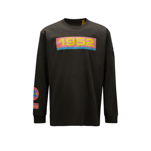 Moncler/蒙克莱 22年秋冬新款 1952系列 男士深灰色纯棉徽标印纹长袖T恤H20928D00004M2326950