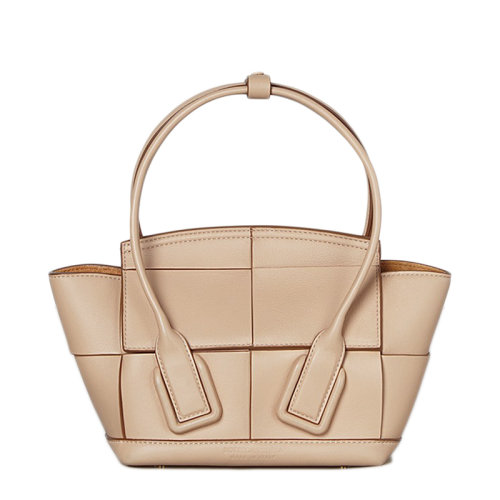 Bottega Veneta/葆蝶家 ARCO系列 杏仁色小牛皮格纹编织迷你单肩手提包600606VMAP12714