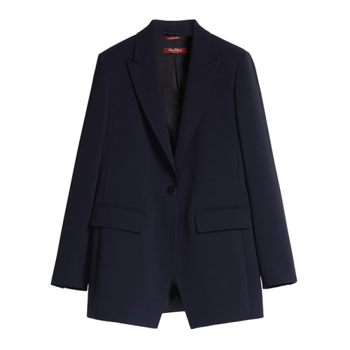 MaxMara/麦丝玛拉 22年早春新款 GESSO系列 女士深蓝色醋酸纤维混纺卡迪面料尖翻领西装外套夹克6041102706005