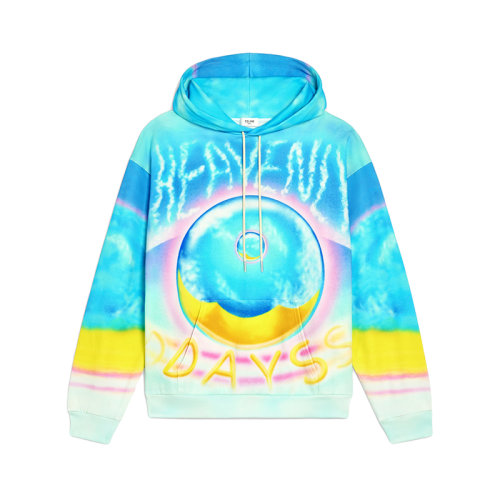 CELINE/赛琳 22年春夏新款 MARCELO LAVIN联名系列 男士拼色纯棉抓绒HEAVENLY DAYS印花宽松连帽衫卫衣2Y698468Q.14ML