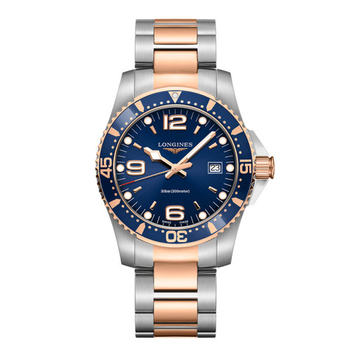 LONGINES/浪琴 康卡斯潜水系列 石英表蓝盘精钢粉色PVD表带表壳男表41毫米L3.740.3.98.7