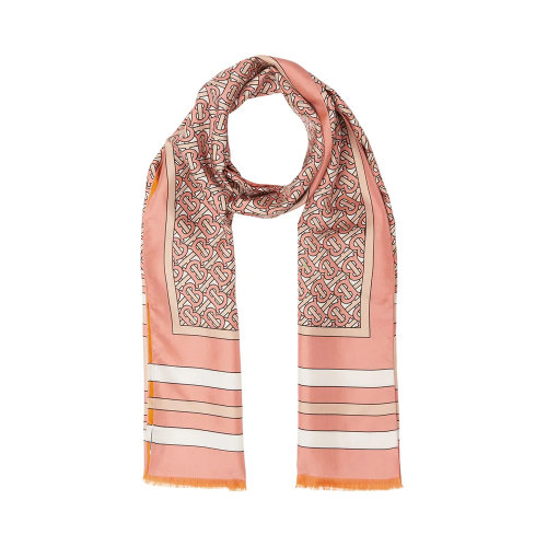 BURBERRY/博柏利 女士粉色桑蚕丝双面斜纹丝巾围巾 8041175