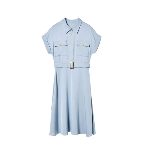 GeleiStory/GeleiStory  夏新气质通勤系带收腰工装袖大口袋大摆衬衫连衣裙  女装＞女士裙装＞女士连衣裙