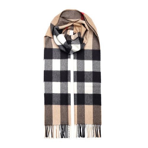 BURBERRY/博柏利 男女同款 中性米色经典拼色格纹时尚流苏装饰围巾围脖 8015552