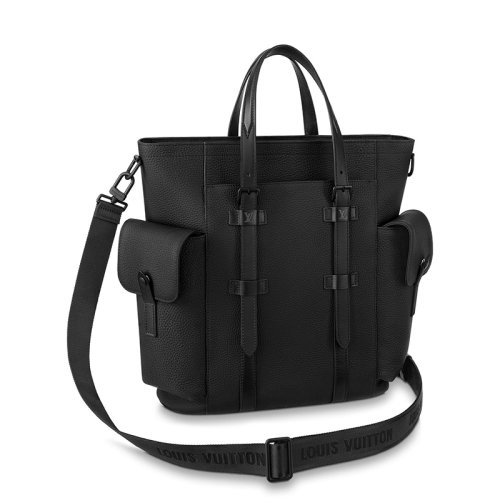 Louis Vuitton/路易威登 经典款CHRISTOPHER TOTE系列 男士黑色纹理牛皮革徽标压印配可拆卸肩带斜跨单肩手提托特包M58479