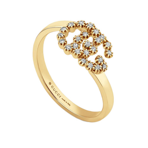 GUCCI/古驰 GG Running系列 经典双G镶有钻18k金黄金戒指 481650J85408000