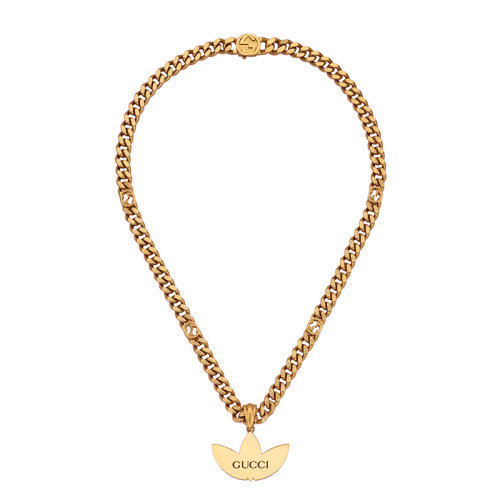 GUCCI/古驰 22新款阿迪达斯联名系列 男女同款黄金色调金属三叶草徽标造型吊坠马衔索链项链?702895J16318029