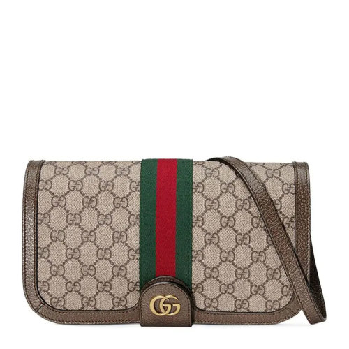 GUCCI/古驰  女士卡其色涂层帆布配皮经典LOGO款时尚单肩包斜挎包