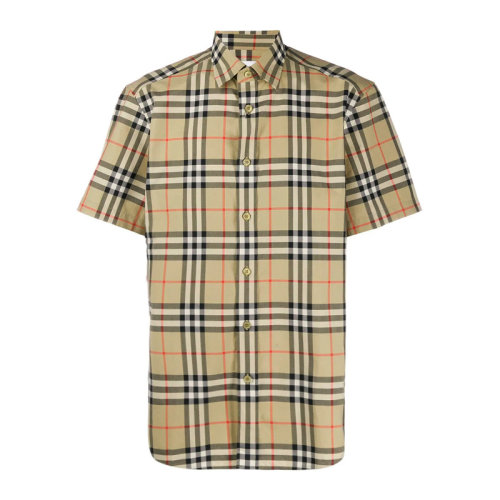 BURBERRY/博柏利男装 服饰  棉质经典格纹翻领衬衣  男士短袖衬衫