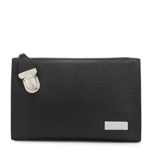 BALLY/巴利 BANNER系列男士黑色小牛皮金属字母徽标装饰拉链搭扣开合手拿包公文包男包 6222746