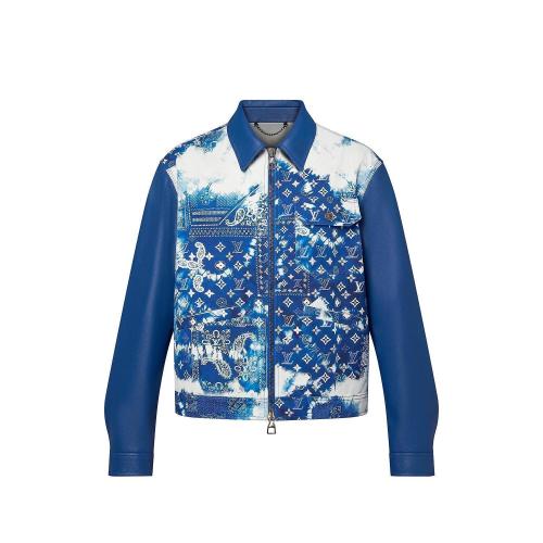  LV路易威登 22年秋冬 男士 夹克 MONOGRAM 丝巾印花混合皮革牛仔束腰夹克 1AA7DT 1AA7DX 1AA7D