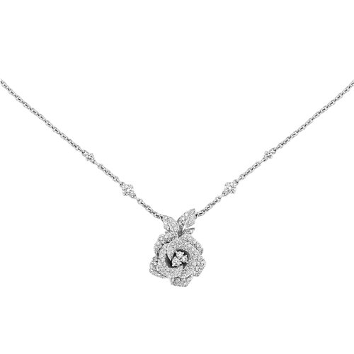 DIOR/迪奥 经典ROSE BAGATELLE MM系列 18K金白金镶嵌钻石玫瑰花吊坠项链JBAG94026_0000