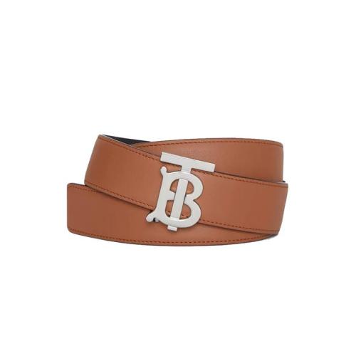 BURBERRY/博柏利 22年早春新款 女士芽棕/黑色纯小牛皮双面两用LOGO银扣腰带80465371