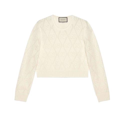 GUCCI古驰 22年秋冬 女士 GG镂空羊毛短款毛衣 642115 XKBL7 9200