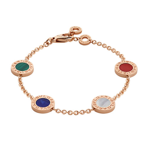 BVLGARI/宝格丽 BVLGARI BVLGARI系列 18K金玫瑰金镶有红玉青金石孔雀石和珍珠母元素手链 352837