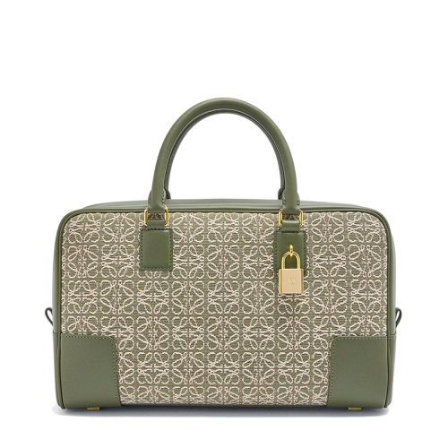 LOEWE/罗意威 21新款Amazona 28系列 女士绿色鳄梨绿色徽标提花织物小牛皮饰边金属挂锁单肩斜挎手提包0010623445