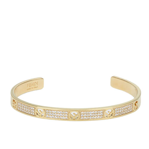 FENDI/芬迪 经典款F Is Fendi系列 金色黄铜镶嵌透明水晶徽标刻印手环手镯8AG9286DMF089U