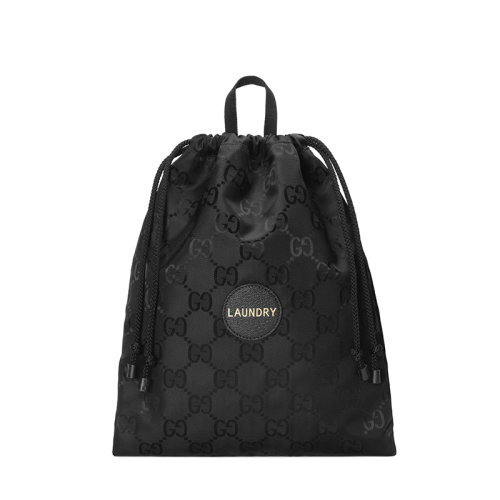 GUCCI/古驰 22早春新款Off The Grid系列 男士黑色再生尼龙拼皮暗纹老花手提抽绳干洗包674247UKDQN1000