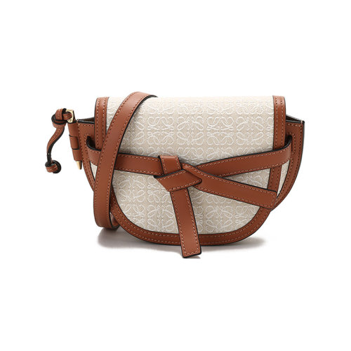 LOEWE/罗意威女士Gate系列织物配皮小牛皮,帆布单肩斜挎包马鞍包迷你款 A650N46X10