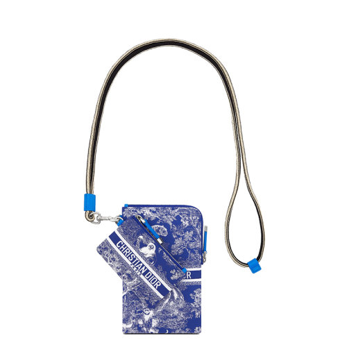 DIOR/迪奥 22秋冬新款Dioriviera系列 女士霓虹蓝织物印花标志拆卸拉链绳索手拿斜挎包S5494VNTI_M808