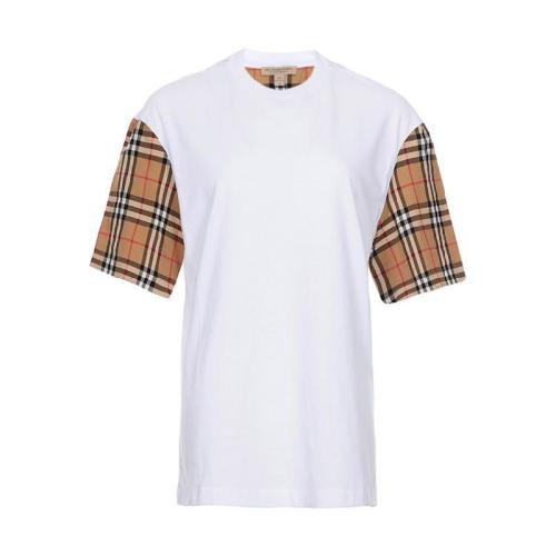  BURBERRY 22年秋冬 女士 短袖t恤 Vintage格纹白色圆领短袖T恤 40723491 预定商品1-3周发货