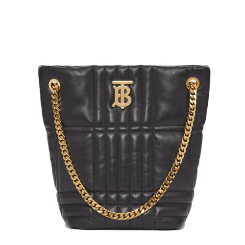 BURBERRY/博柏利  Lola系列 女士小号黑色绗缝小羊皮手提单肩水桶包80462321