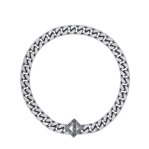 Dior/迪奥 22春夏新款Diamond系列 男士银色饰面银黄铜做旧雕刻三角标志划扣粗链条项链项圈 N1637HOMMT_D200