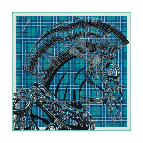 HERMES/爱马仕 22年早春新款 45 Cheval Punk系列 男士天蓝/黑色真丝方巾口袋巾H803768T08