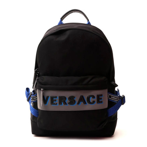 VERSACE/范思哲 男士黑色尼龙配皮经典字母徽标印花装饰拉链开合双肩包手提包旅行包背包男包 DFZ8069-DNY2R-K046E