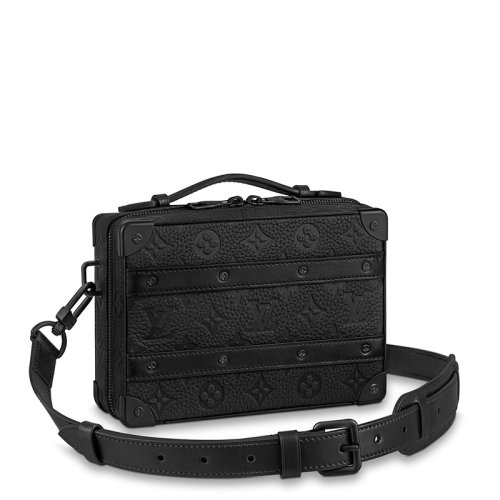 Louis Vuitton/路易威登 22春夏新款SOFT TRUNK系列 男士黑色老花压花牛皮革黑扣皮革边角拉链开合单肩斜挎手提盒子包M59163