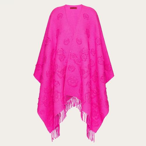  VALENTINO华伦天奴 22年秋冬 女士 斗篷 PONCHO 3D FLOWERS EN LAINE MéLANGéE 1W0EA018PNKU