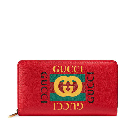 GUCCI/古驰 男士红色牛皮经典字母logo印花全拉链式长款对折钱夹钱包手拿包男包 496317-0GDAT-6461