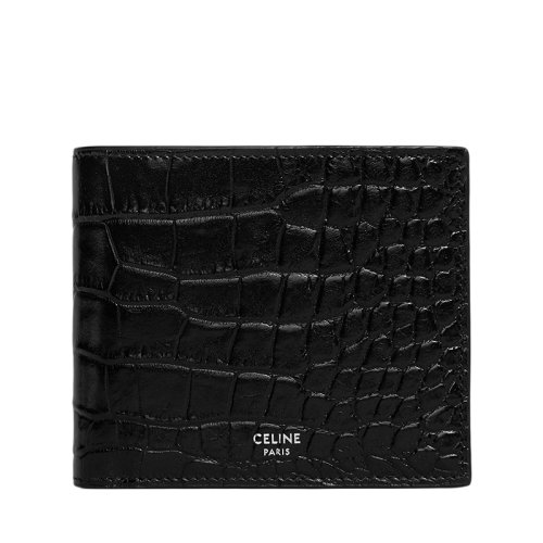 CELINE/赛琳 经典款 男士黑色鳄鱼纹小牛皮双折短款钱包10C873CUX.38SI
