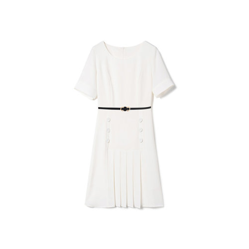 GeleiStory/GeleiStory 春夏新法式通勤优雅收腰A字修身小黑裙压褶短袖中长连衣裙  女装＞女士裙装＞女士连衣裙