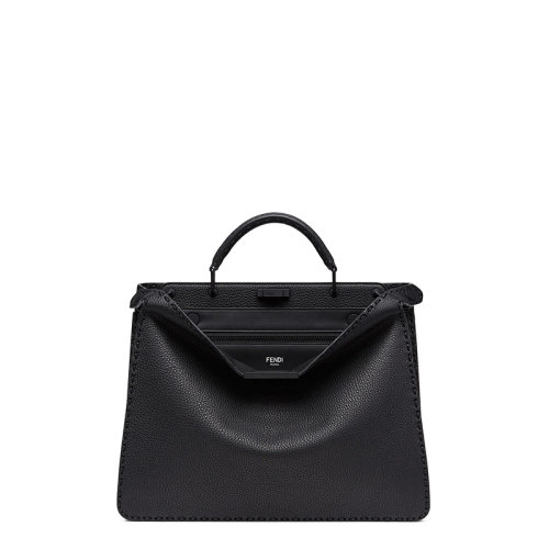 FENDI/芬迪 22春夏新款Peekaboo ISeeU系列 男士中号黑色小牛皮可拆卸双F老花内袋手工缝制托特包手提包单肩包7VA529AHTUF0QA1