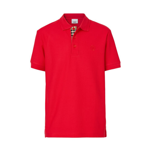 BURBERRY/博柏利 22年春夏新款 男士亮红色纯棉珠地网眼布专属标识装饰短袖Polo衫80552251