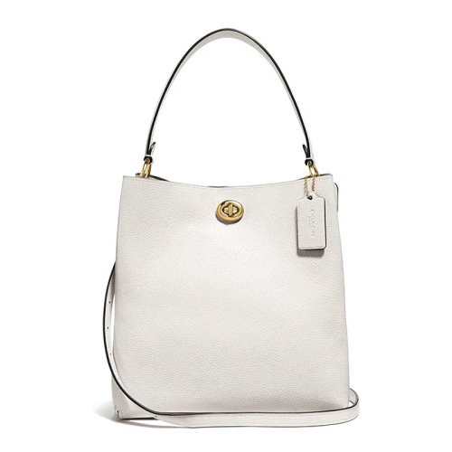 【情人节礼物】COACH/蔻驰 专柜同款 女士白色抛光鹅卵石纹牛皮革徽标压花时尚Charlie水桶包手提包单肩包斜挎包旅行包女包55200GDHA