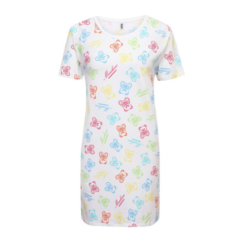 MOSCHINO 莫斯奇诺 女士 服装  圆领彩色小熊印花短袖长款T恤 女士短袖T恤