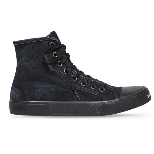 Balenciaga/巴黎世家 22年秋冬新款 男士黑色破洞棉配黑色橡胶做旧褪色效果边缘印刷标志运动鞋688754W3RP21010