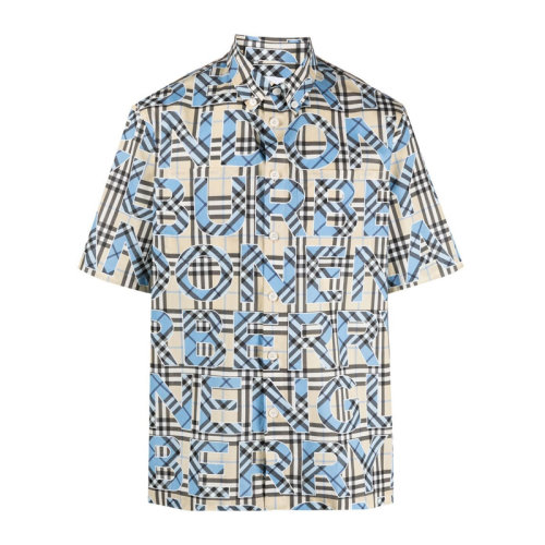 Burberry 博柏利 巴宝莉 男士 服装 21春夏 格纹翻领字母LOGO印花棉质衬衫 男士短袖衬衫