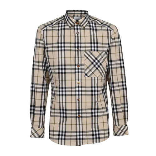 BURBERRY 博柏利 巴宝莉男士 服装 21早秋 卡其色格纹翻领口袋长袖衬衫 男士长袖衬衫