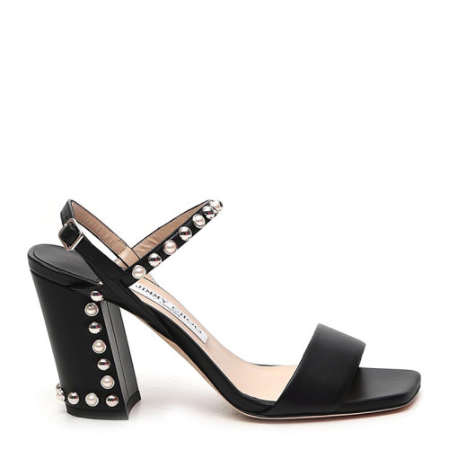 JIMMY CHOO 周仰杰 女士 鞋靴 黑色粗跟圆形铆钉高跟凉鞋 女士高跟凉鞋