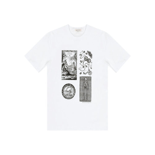 Alexander McQueen/亚历山大麦昆  女装 女士白色棉质时尚圆领春夏短袖T恤 651389QZACK0900