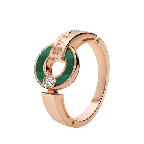 BVLGARI/宝格丽 BVLGARI BVLGARI系列镂空18克拉玫瑰金镶嵌孔雀石钻石戒指357240