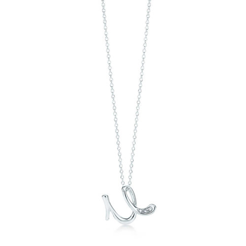 Tiffany & Co./蒂芙尼 Elsa Peretti系列 纯银镶嵌钻石U字母吊坠项链项链 26032199